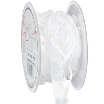 tételeket Esküvői dekorációs organza szalag fehér 10mm x 5m szívekkel és gyöngyökkel