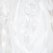 tételeket Esküvői dekorációs organza szalag fehér 10mm x 5m szívekkel és gyöngyökkel