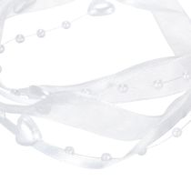 tételeket Esküvői dekorációs organza szalag fehér 10mm x 5m szívekkel és gyöngyökkel