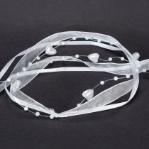 tételeket Esküvői dekorációs organza szalag fehér 10mm x 5m szívekkel és gyöngyökkel