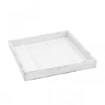 tételeket Dekoratív tálca fehér négyzet alakú fatálca kopott elegáns 24,5×24,5 cm