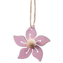tételeket Fából készült virágok függő dekoráció fa lila, rózsaszín, fehér 4,5cm 24db