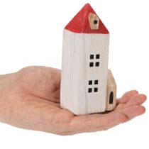 tételeket Dekoratív faház szett, piros és fehér, több darabos téli dekoráció, 13 cm, 6 darab