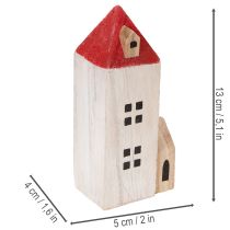 tételeket Dekoratív faház szett, piros és fehér, több darabos téli dekoráció, 13 cm, 6 darab