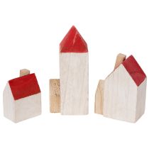 tételeket Dekoratív faház szett, piros és fehér, több darabos téli dekoráció, 13 cm, 6 darab