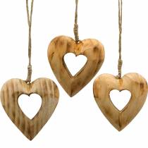 Dekoratív medál szív, fa szív, Valentin nap, fa medál, esküvői dekoráció 6db