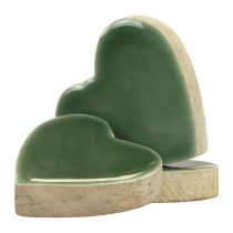 tételeket Fa szívek dekoratív szívek zöld fényes fa 4,5cm 8db