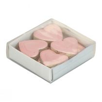 tételeket Fa szívek dekoratív szívek világos rózsaszín fényű asztali dekoráció 4,5cm 8db