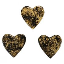 tételeket Fa szívek dekoratív szívek fekete arany fényes hatású 4,5cm 8db