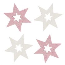 Fa csillag 3,5cm rózsaszín / fehér csillámmal 72db
