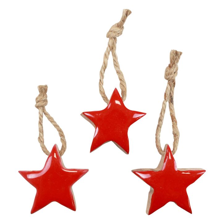 tételeket Fából készült csillag karácsonyfadíszek piros, natúr díszcsillagok 5cm 24db