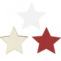 tételeket Szórt dekoráció fa csillagok natúr, piros, fehér 3cm mix 72 db