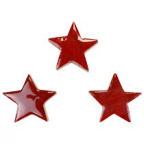 Fa csillagok dekoratív csillagok piros szórt dekoráció fényes hatású Ø5cm 12db