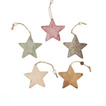 tételeket Fából készült csillagok díszcsillagok akasztható vintage dekorációhoz Ø6,5cm 10db