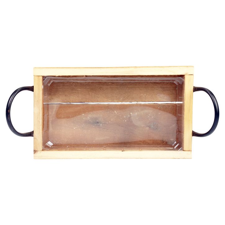 tételeket Fa tálca fogantyúkkal dekoratív tálca natúr fekete 30×17×5cm