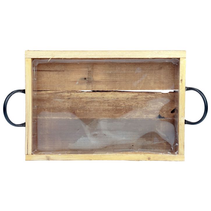 tételeket Fa tálca fogantyúkkal dekoratív tálca natúr fekete 40×27,5×5 cm