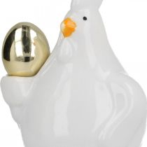 Dekoratív csirke arany tojással, húsvéti figura porcelán, húsvéti dekorációs tyúk H12cm 2db