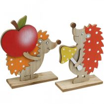 Őszi figura, sün almával és gombával, fa díszítéssel narancssárga / piros H24 / 23,5 cm-es 2 db-os szett