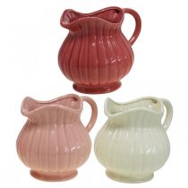 tételeket Dekoratív váza, kancsó fogantyúval kerámia fehér, rózsaszín, piros H14,5cm 3db