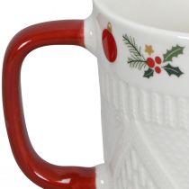 tételeket Kerámia karácsonyi csésze kötött mintával és ünnepi dekorral 9cm - piros-fehér 2db