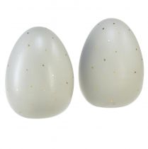 tételeket Kerámia húsvéti tojás dekoráció szürke arany pöttyök Ø8cm H11cm 2db
