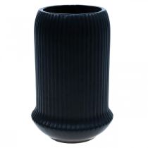 Kerámia váza hornyokkal Fekete kerámia váza Ø13cm H20cm