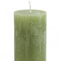 tételeket Olajzöld oszlopgyertyák 50×100 mm, 4 db-os szett, dekoratív, egyszínű