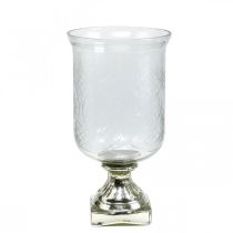 Lámpás üveg alappal antik megjelenés ezüst Ø17cm H31.5cm
