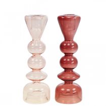 Gyertyatartó üveg gyertyatartó rózsaszín/rózsa Ø5-6cm H19cm 2db