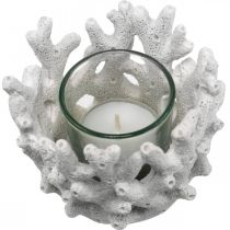 Lámpás üveggel korall design tengeri dekorációval fehér mű Ø9,5cm 2db