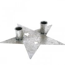 Gyertya díszítő csillag, fém díszítés, gyertyatartó 2 kúpos gyertyához ezüst, antik megjelenés 23cm × 22cm