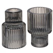 tételeket Üveg gyertyatartó szürke teamécses tartóban H8cm 4 db