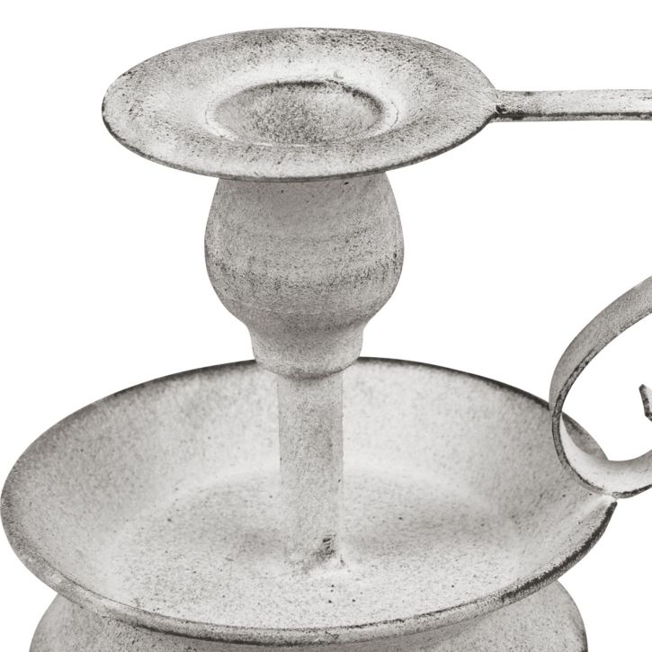 tételeket Gyertyatartó fém gyertyatartó fogantyú fehér szürke 12,5cm