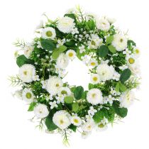 Virágkoszorú deco fehér Bellis ajtókoszorú selyem virágok Ø30cm