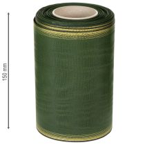 tételeket Moiré koszorú szalag, 150 mm, sötétzöld, arany gyöngy szegéllyel, taft szövés, 25 m-es tekercs dekorációhoz és designhoz