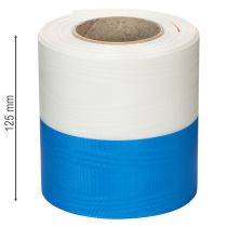 tételeket Moiré kék-fehér koszorúszalag, 100 mm-es díszes taftszalag