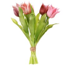 tételeket Művirágok Korona Tulipánok Lila Pink 7 db csokorban 34cm