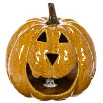 tételeket Kerámia tök arccal, LED díszítéssel, Halloween, 19cm
