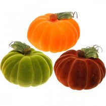 Dekoratív sütőtök bolyhos keverék narancs, zöld, piros őszi dekoráció 16cm 3db