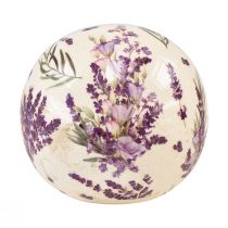 Kerámia golyó levendula motívummal kerámia dekoráció lila krém 12cm