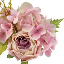 Mesterséges csokor, hortenzia csokor rózsákkal rózsaszín 32cm