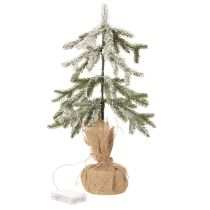 tételeket Műnövény hóval, LED karácsonyfa jutazsákban, elemes, beltéri használatra, 50cm