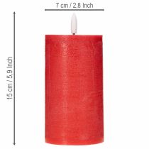 tételeket LED oszlopgyertya piros színben, időzítővel és meleg fehér fénnyel, valódi viaszból, 15 cm
