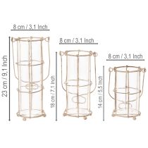 tételeket Kerti lámpa, fém széllámpa Ø8,5cm M23/18,5/14,5cm 3 darabos szett