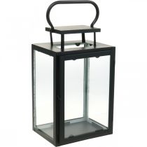Dekoratív lámpás fekete fém, téglalap alakú üveg lámpa 19x15x30,5cm