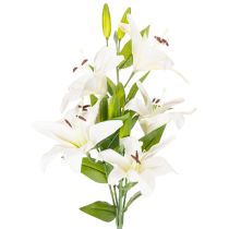 tételeket Műliliomok, 6 fehér virág, valósághű virágzó ág, 66 cm