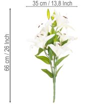 tételeket Műliliomok, 6 fehér virág, valósághű virágzó ág, 66 cm
