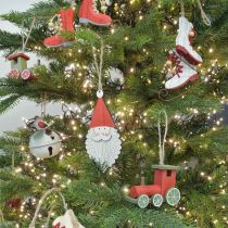 Mozdony karácsonyfadíszek fa piros, zöld 8,5 × 4 × 7cm 4db