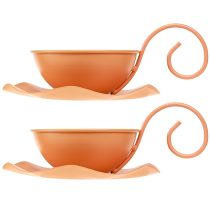 tételeket Fém díszpohár, narancssárga, Ø11,5cm, M6cm, csészealjjal, 2 darab