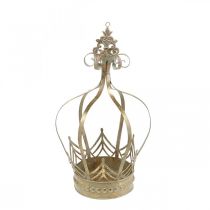Fém korona, teamécses tartó adventre, virágtartó arany felakasztáshoz, antik megjelenés Ø16,5cm H27cm